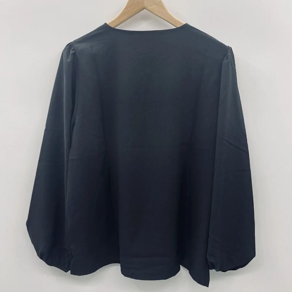 J Crew Womens Size LT Large‎ Tall Long Sleeve Keyhole Top in Black BL712 1992